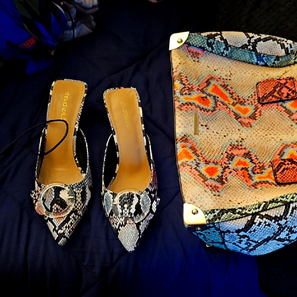 Snakeskin Patterned Slingback Heels & Purse
